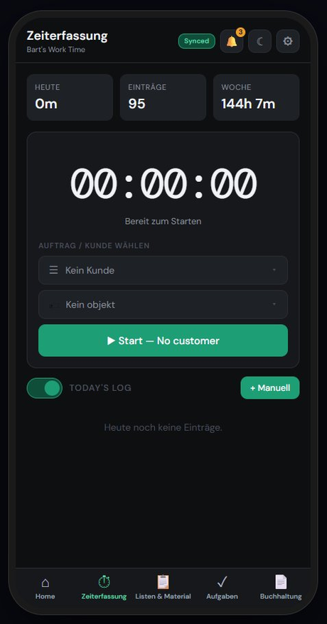 BWT time tracking screen